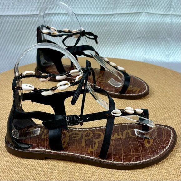 Sam Edelman | Women’s Black Leather Shell Flip Flop Tie Sandal | Size 6 - Picture 2 of 11